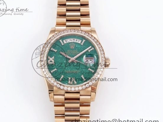 Good Copy Rolex Watches Edition RG on TWSF 36 Diamonds Diamonds Date Bezel Day SmartChoice Green 1608 Best Dial Roman RG A Bracelet 0114